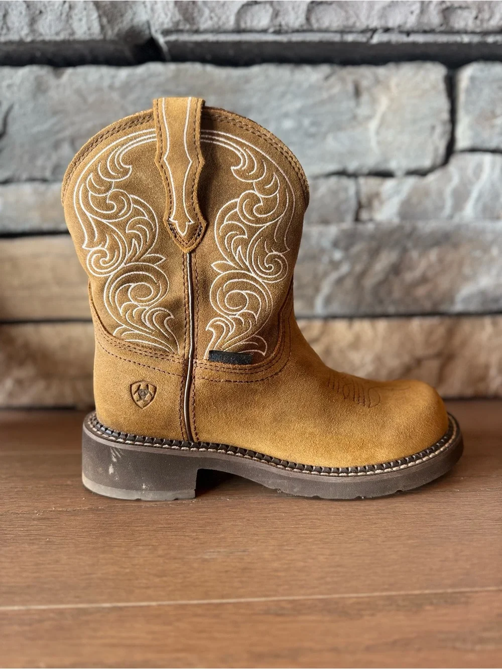 Ariat Men's Suede Western Work Boots in Tan Brown